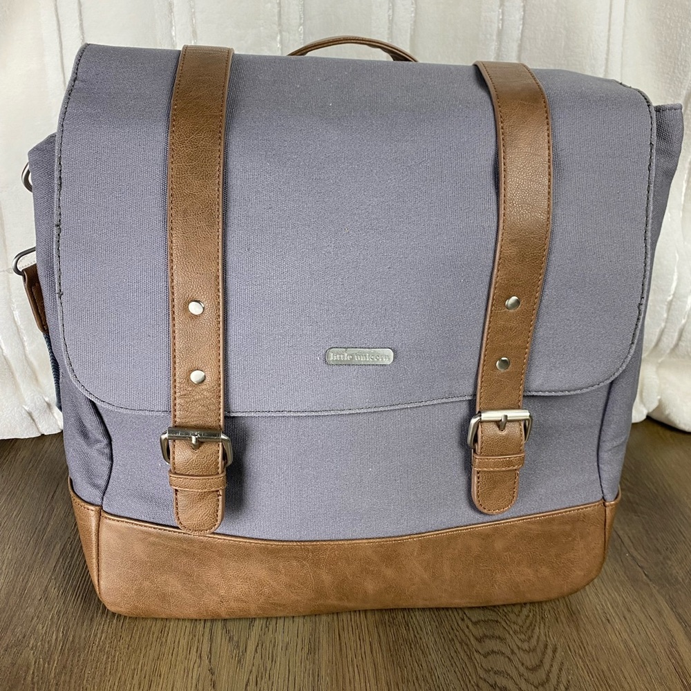 DISCONTINUED Little Unicorn Diaper Bag ~ Marindale Leather Gray Canvas ~ NEW!